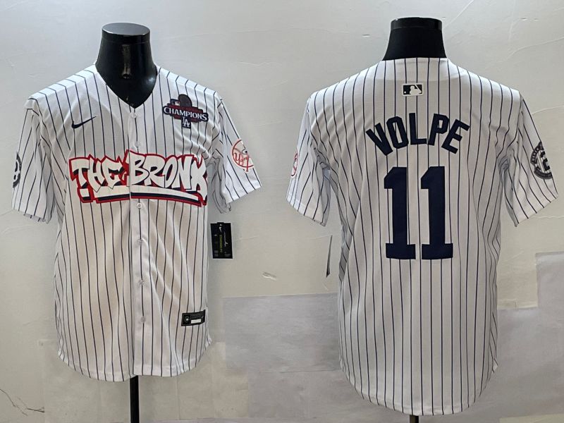 Men New York Yankees #11 Volpe White Stripe four generations Joint Name 2025 Nike MLB Jersey style 6